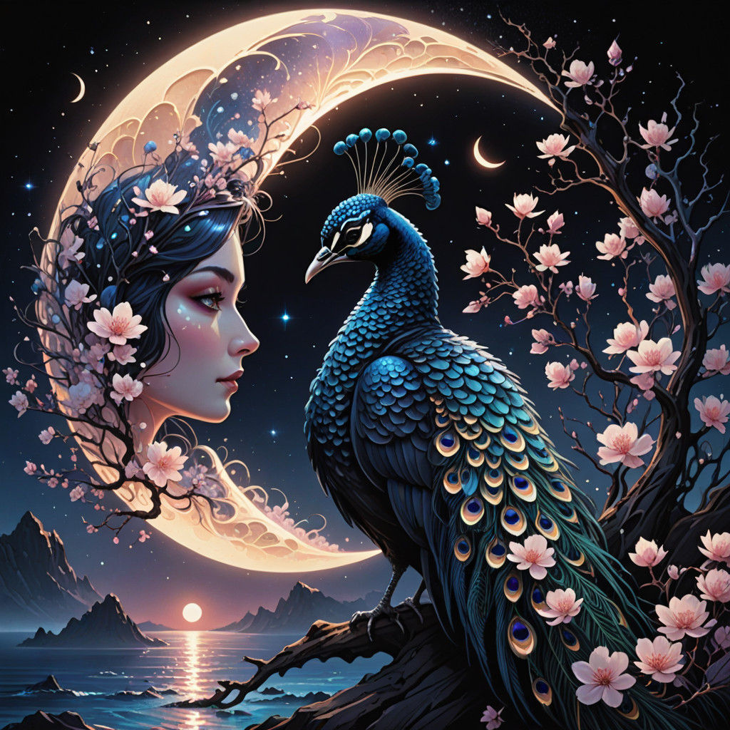 Celestial Peacock in Cherry Blossom Bloom