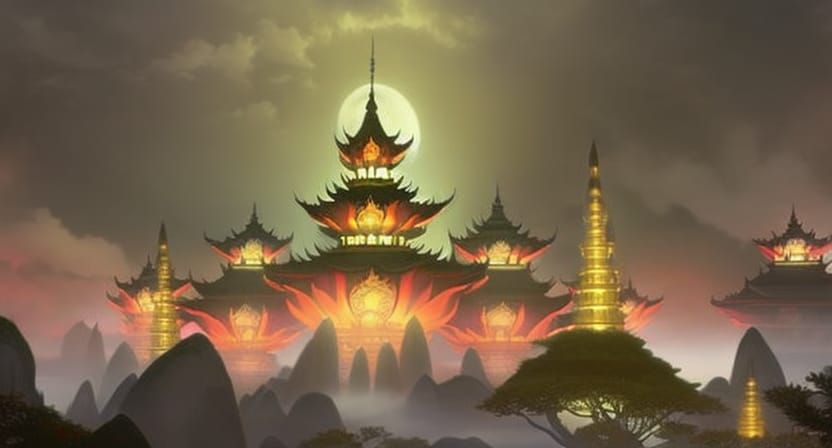 Psychedelic Lotus Temples in Art Nouveau Style