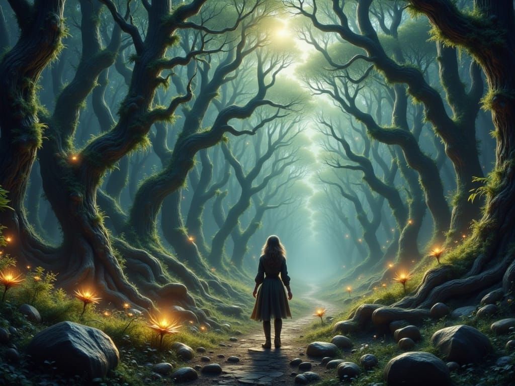 Adventurer in a Demonic Forest of Dark Fantasy