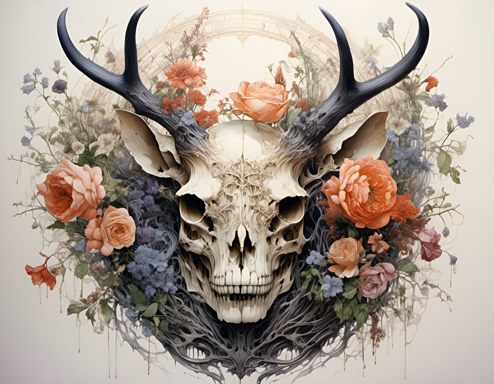 Flora, Fauna, and Skulls AI Image