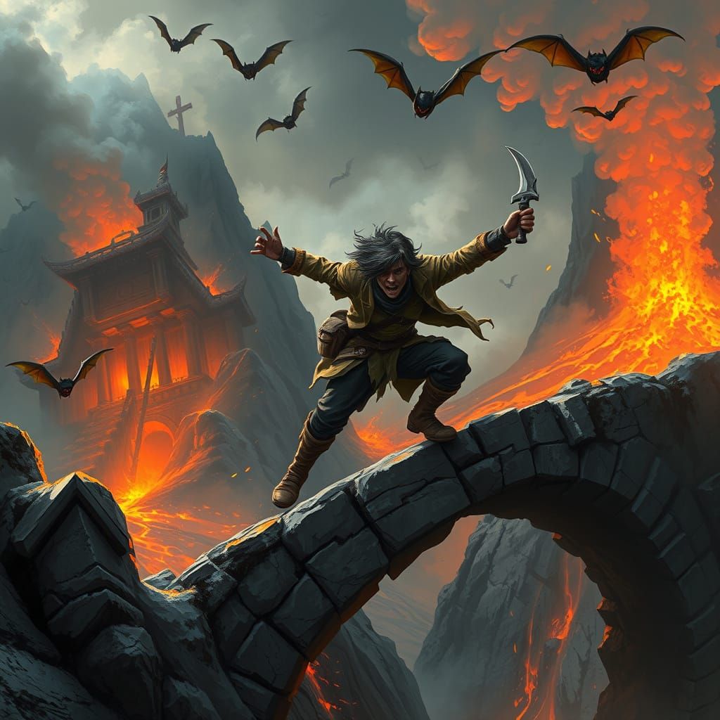 Adventurer Escaping Erupting Temple: A Dramatic Escape