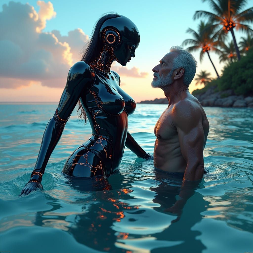 Cyberpunk Siren Emerges from Oceanic Paradise