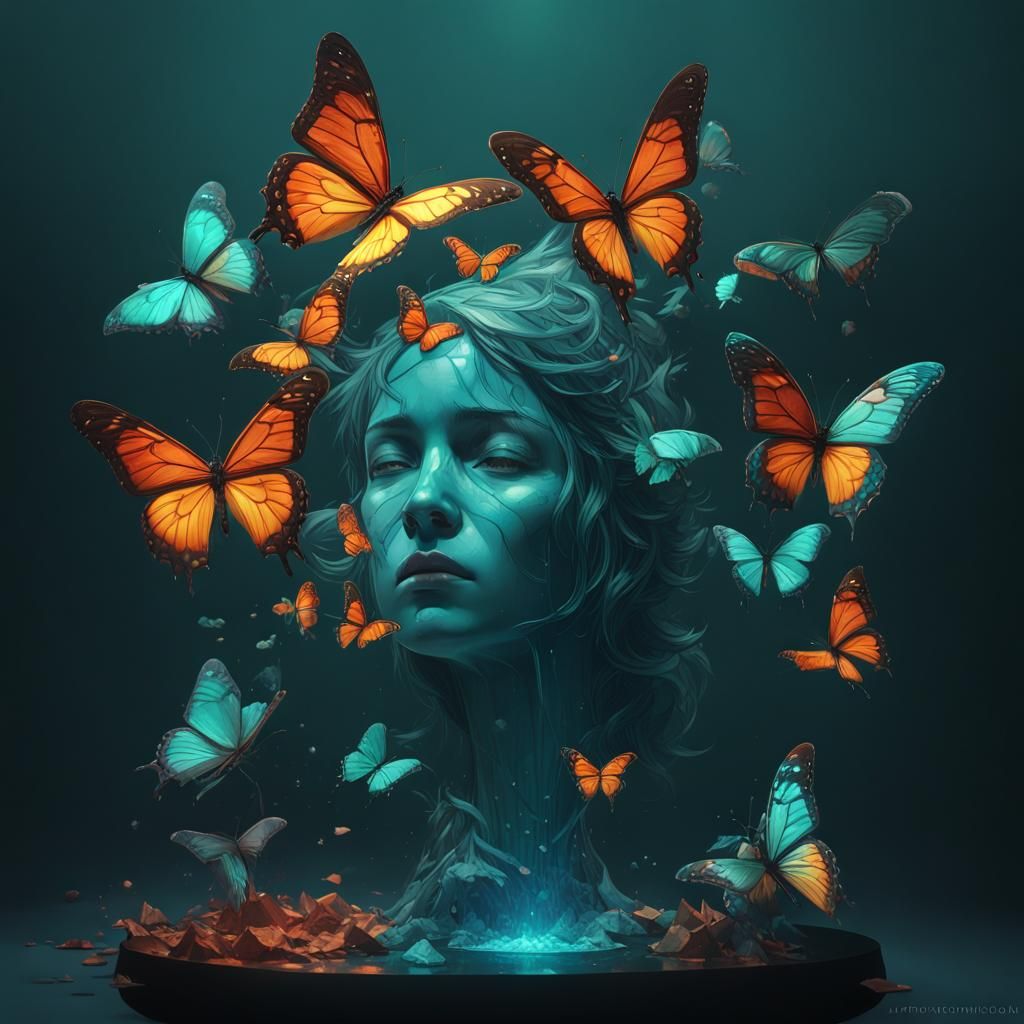 Iridescent Butterflies: Art Nouveau Digital Painting