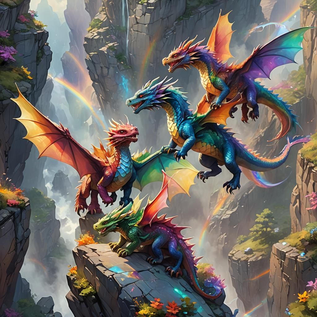 Whimsical Dragons Take Flight: A Digital Masterpiece