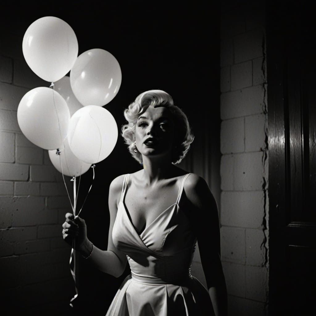 Marilyn Monroe wearing an ivory cocktail dress standing over an air vent as her skirt balloons up and she tries to hold ...
