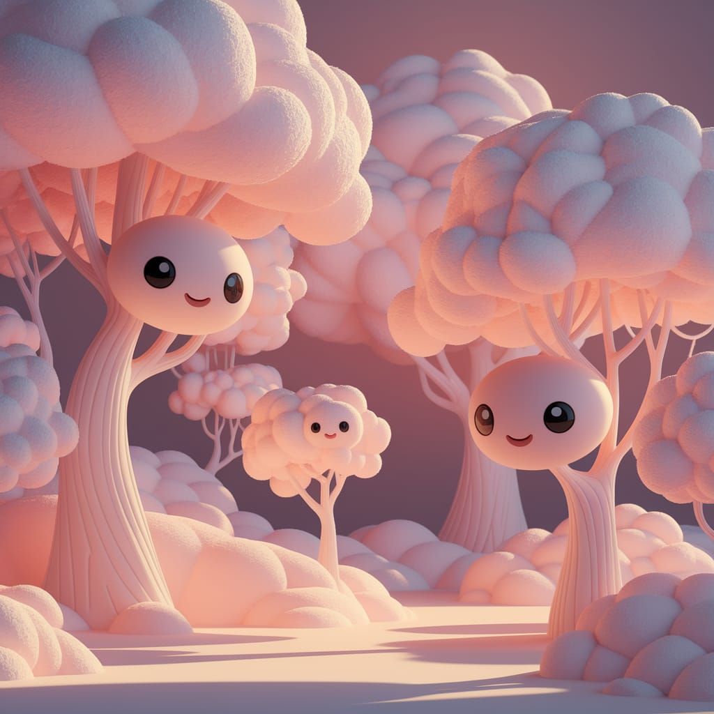 Pastel Kawaii Kidcore Forest in Dreamy Marshmallow Land