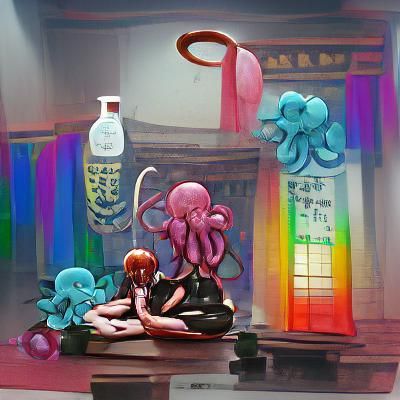 Anime Octopus Temple Still-Life Concept Art