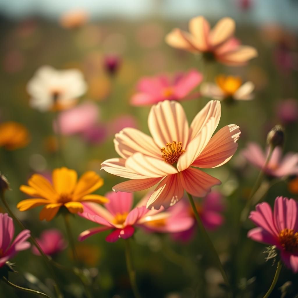 Cosmos Flower in Sunny Mexican Meadow: Photorealistic Macro