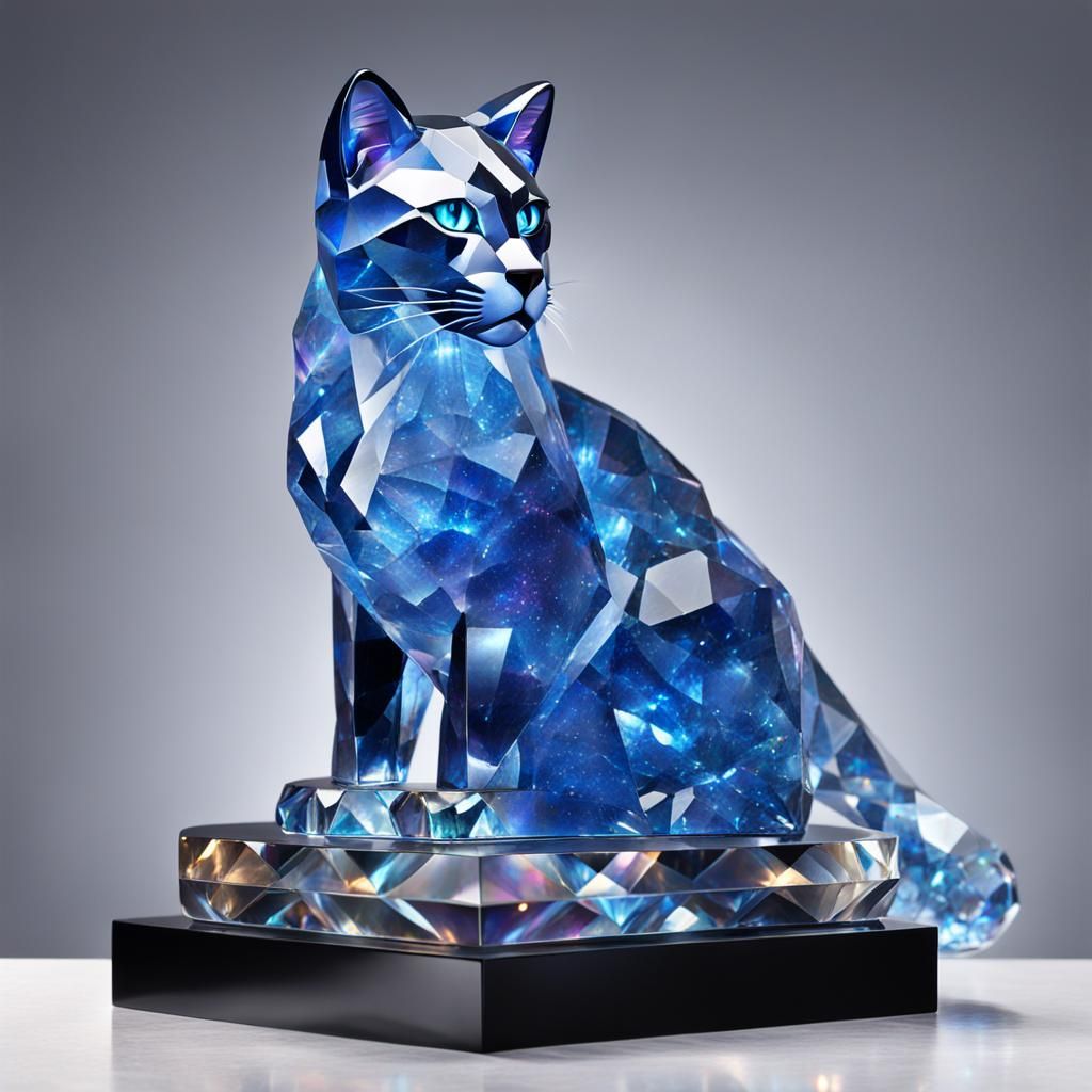 Crystal Cat on Quartz Pedestal: Digital Art