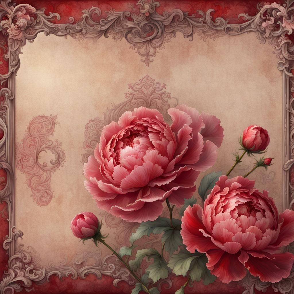 Peony and Belote Card in Rococo Watercolor