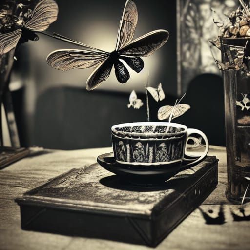 Ethereal Beauty in a Gothic Coffee Shop