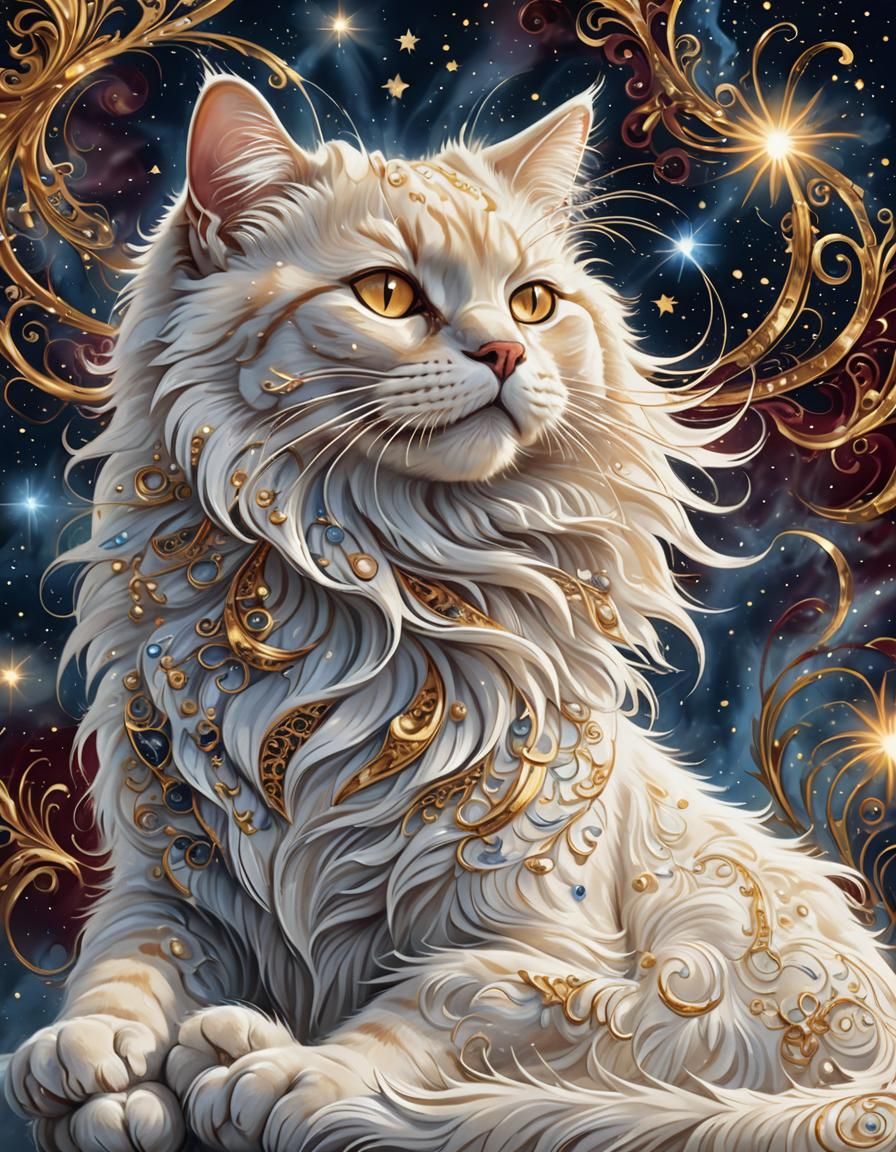 Luminous Filigree Cat: Digital Airbrush Masterpiece