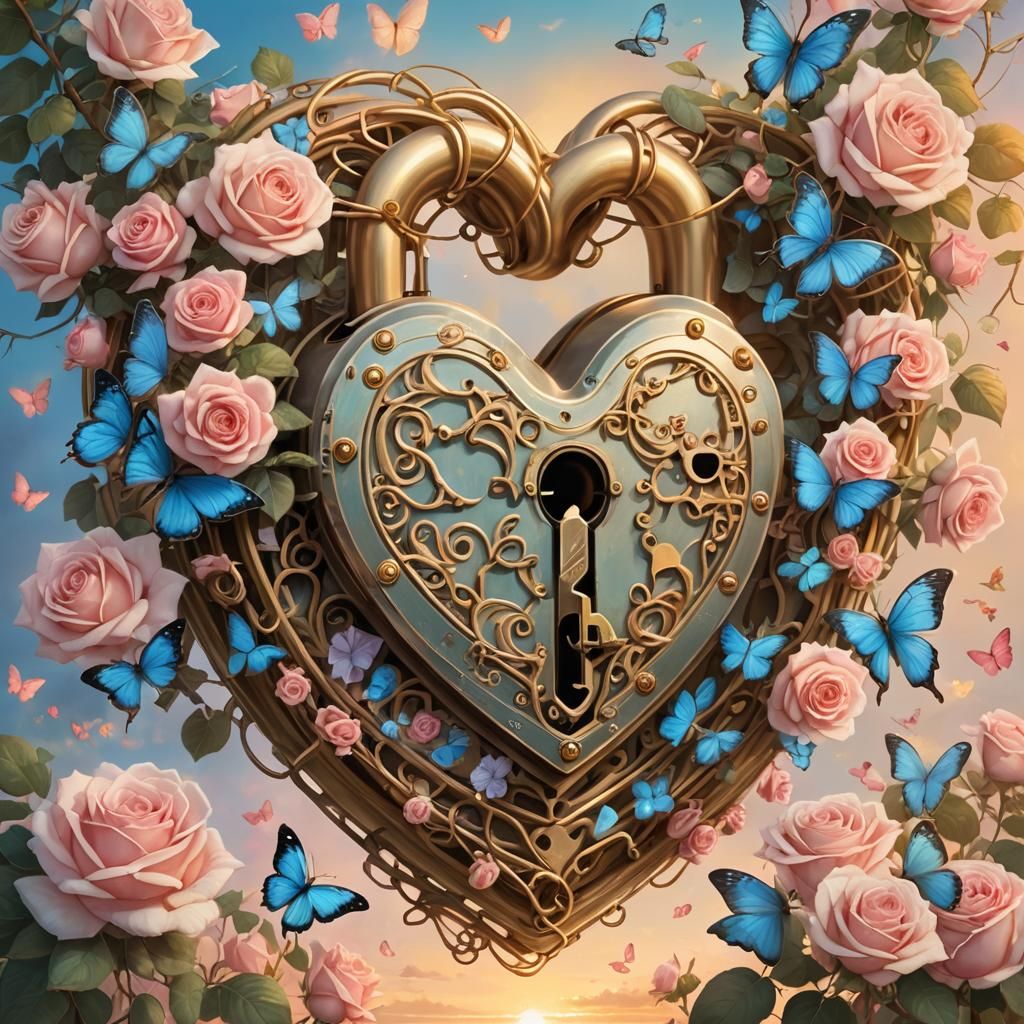 Romantic Fantasy Illustration of Intertwined Padlocks