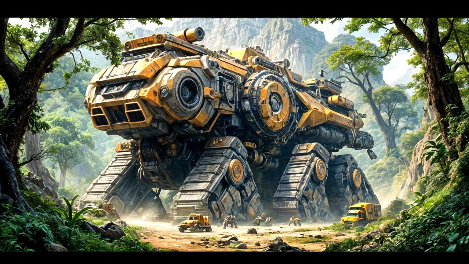 Gigantic Futuristic Mining Rig Towers Over Verdant Planet