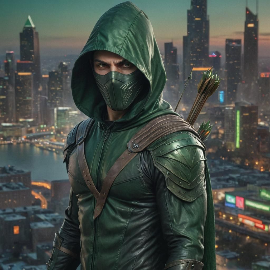 Green Arrow Portrait in Royo-Inspired Comic Art