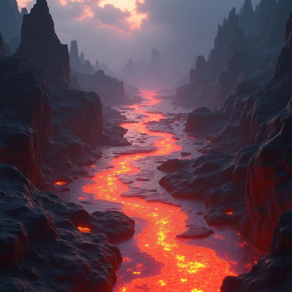 Detailed Matte Painting of a Fantastical Lava River