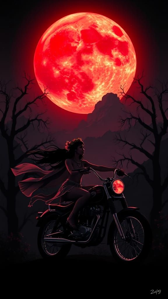 Vaporwave Blood Moon Rider in Maximalist Style