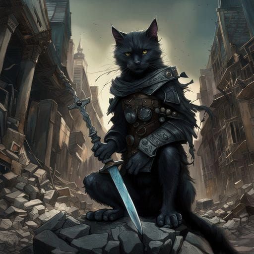 Angry Black Cat Beastkin in Ruined City