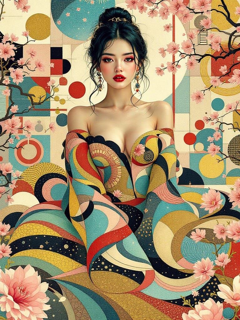 Ethereal Pin-Up in Dreamlike Garden Scene