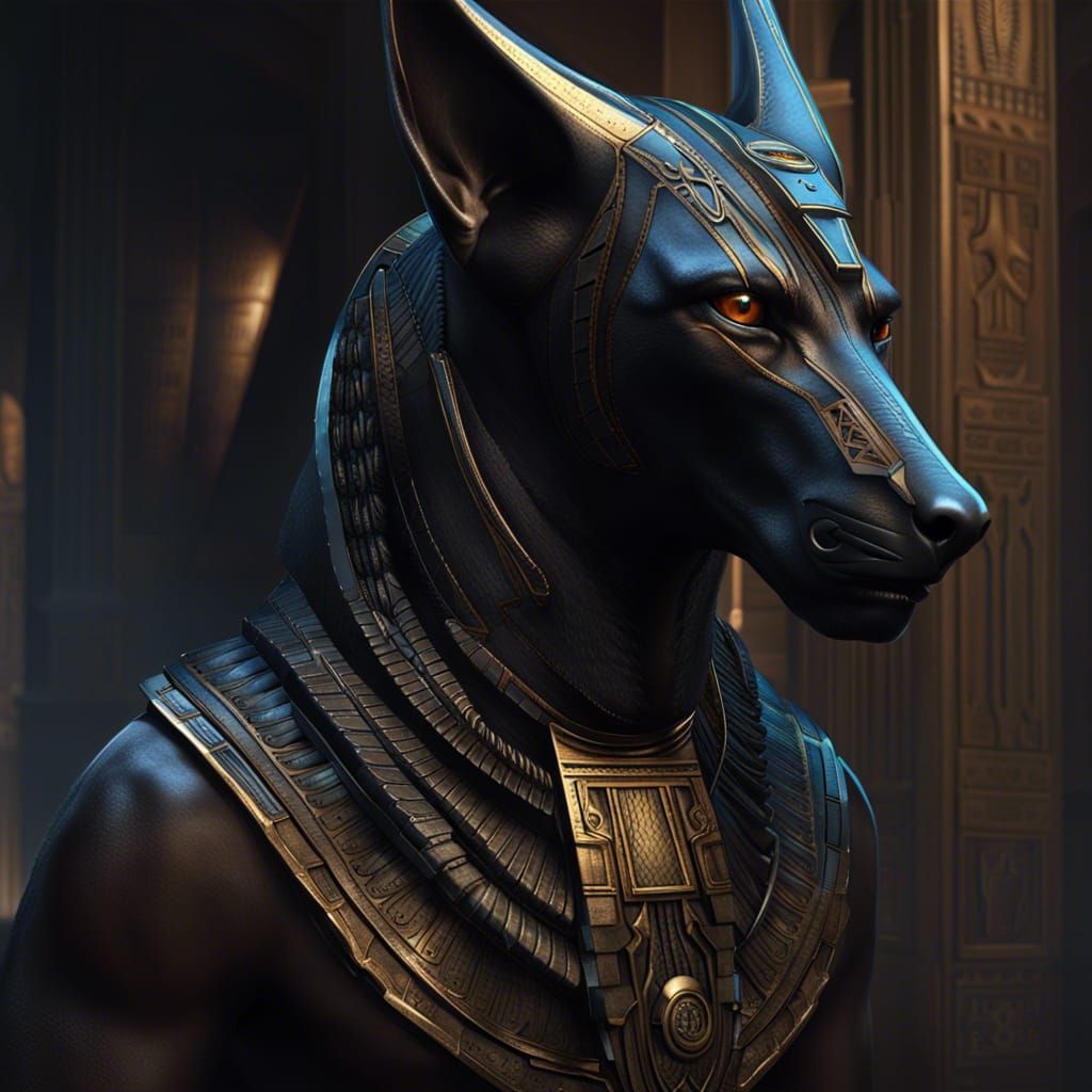 Cyberpunk Anubis Portrait with Hyperrealistic Detail