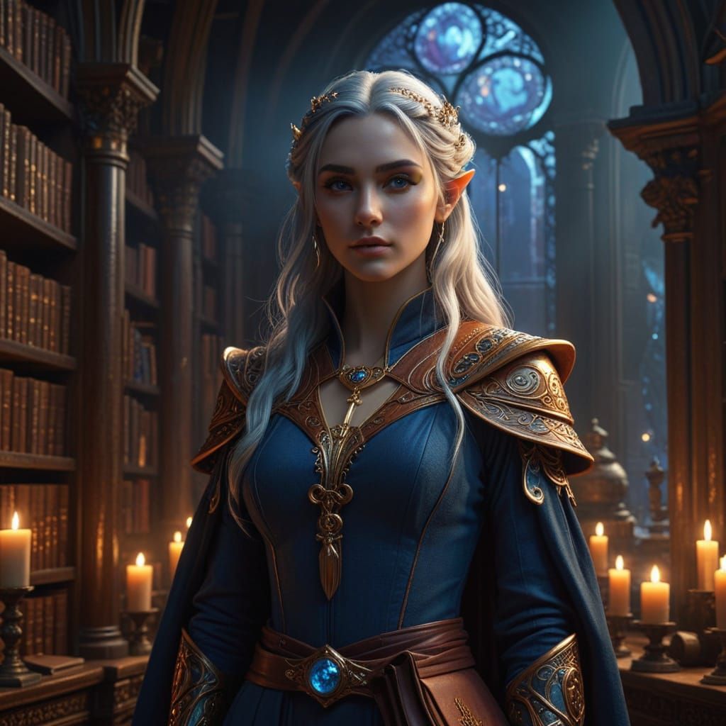 Ethereal Wizard Unveils Ancient Secrets in Mystical Library