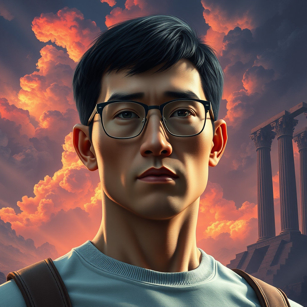Man with Glasses in Detailed Matte Painting Style