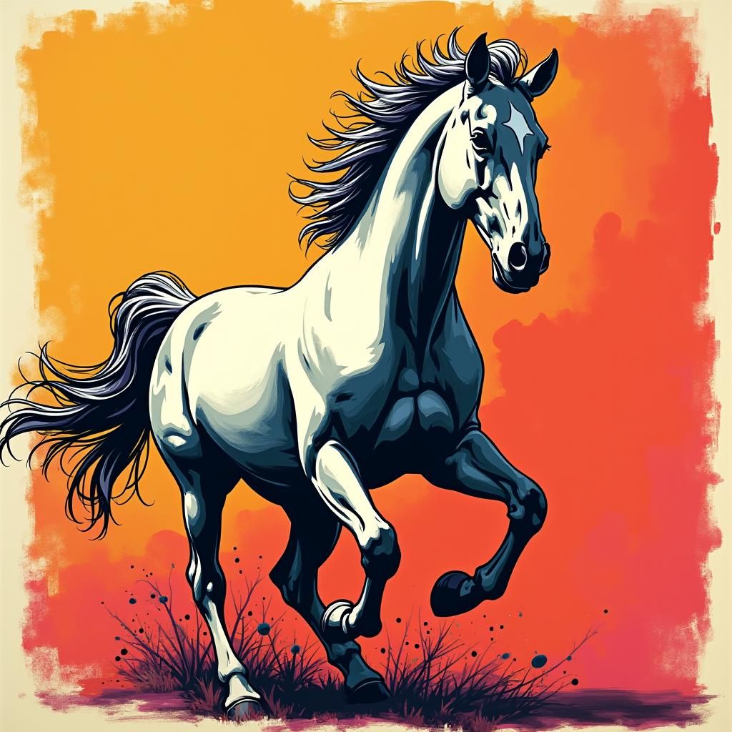 Majestic Horse in Motion: Urban Street Art Style