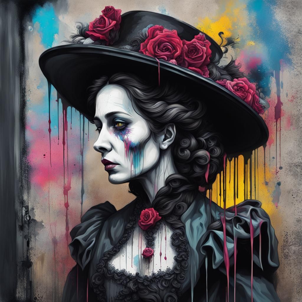 Mourning Victorian Woman in Graffiti Art Style