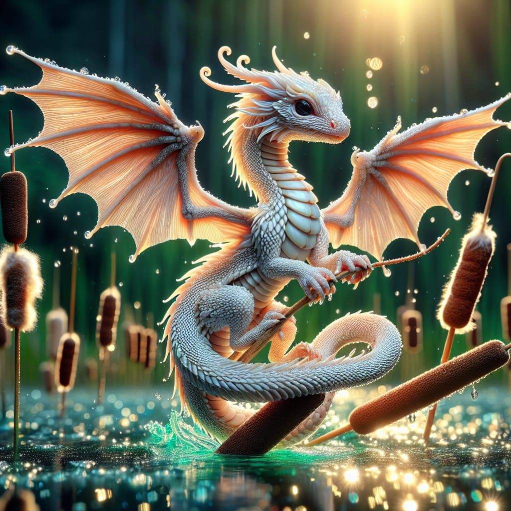 Pearl Dragon on Riverbank in Splash Art Style