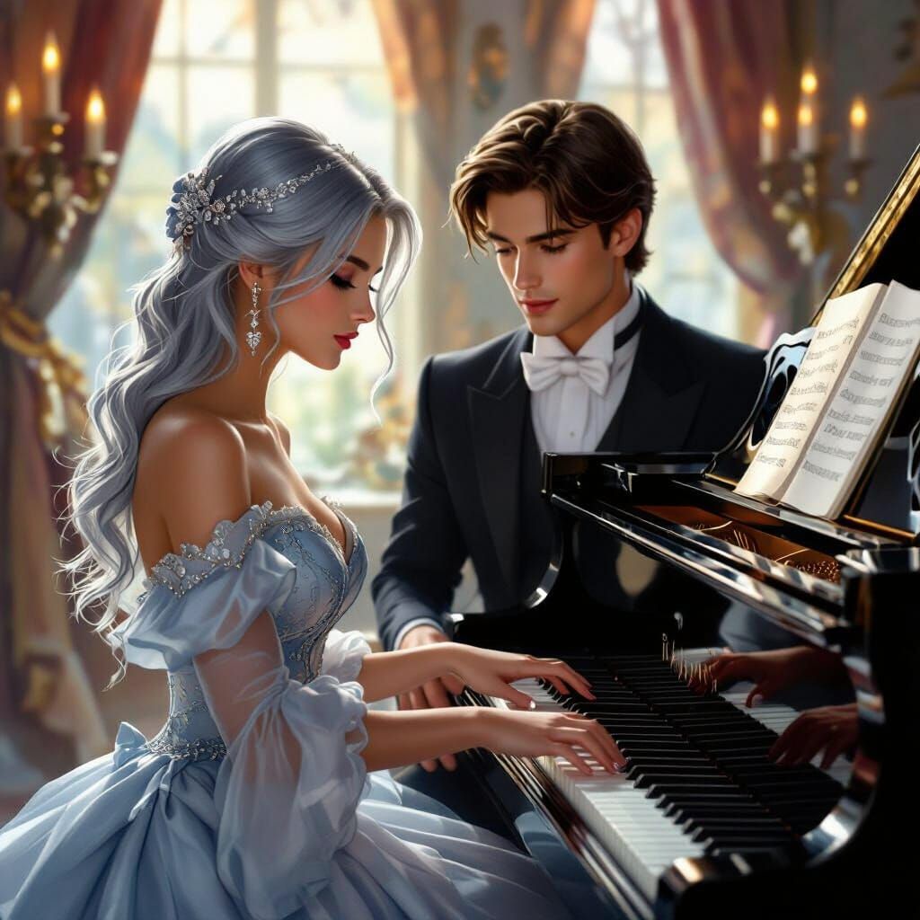 Romantic Piano Serenade in Hyperrealistic Style