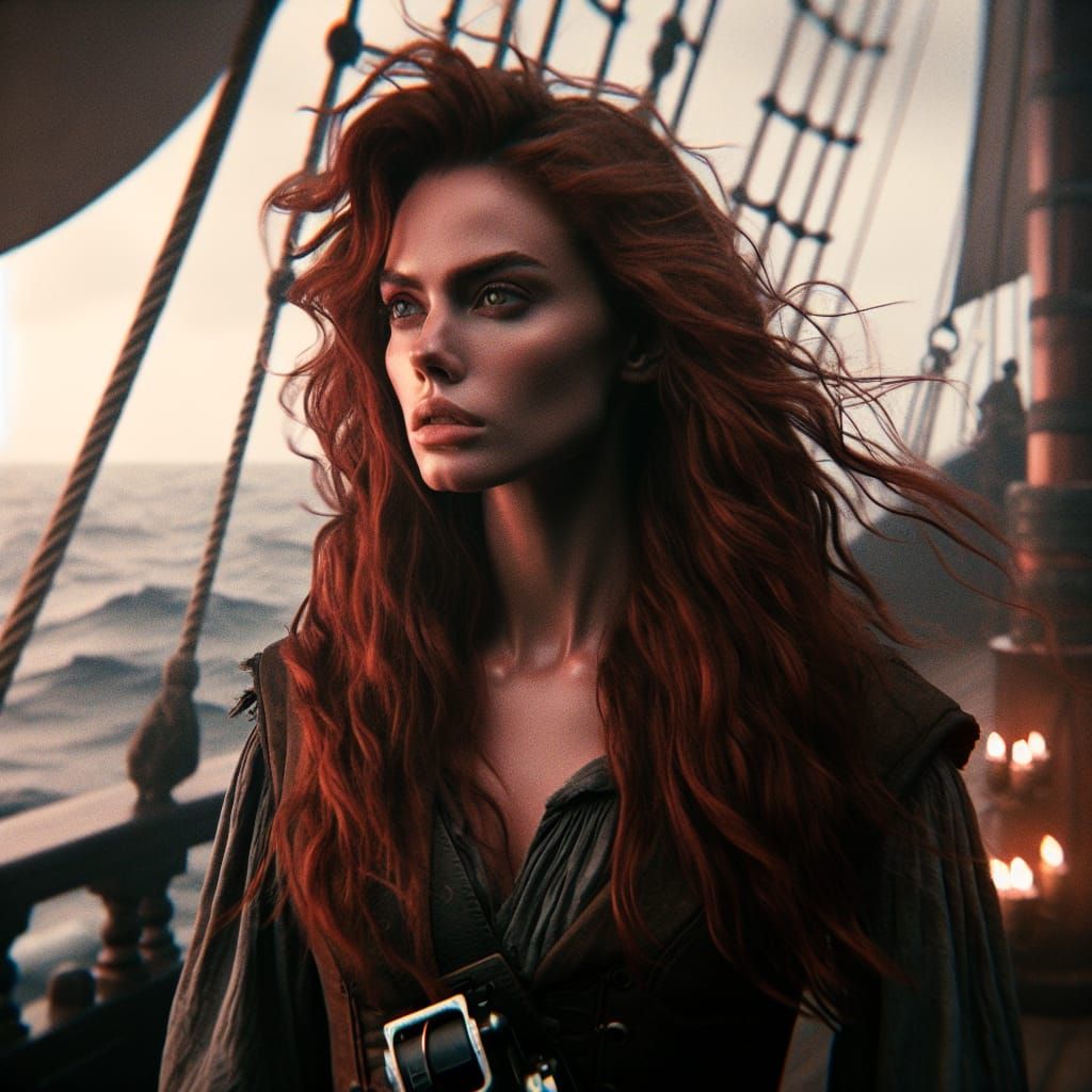 Red-Haired Pirate Captain on the High Seas
