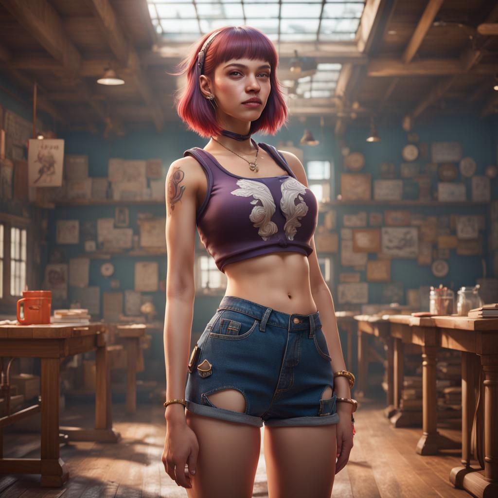 Funny Highschool Girl in Detailed Fantasy Art