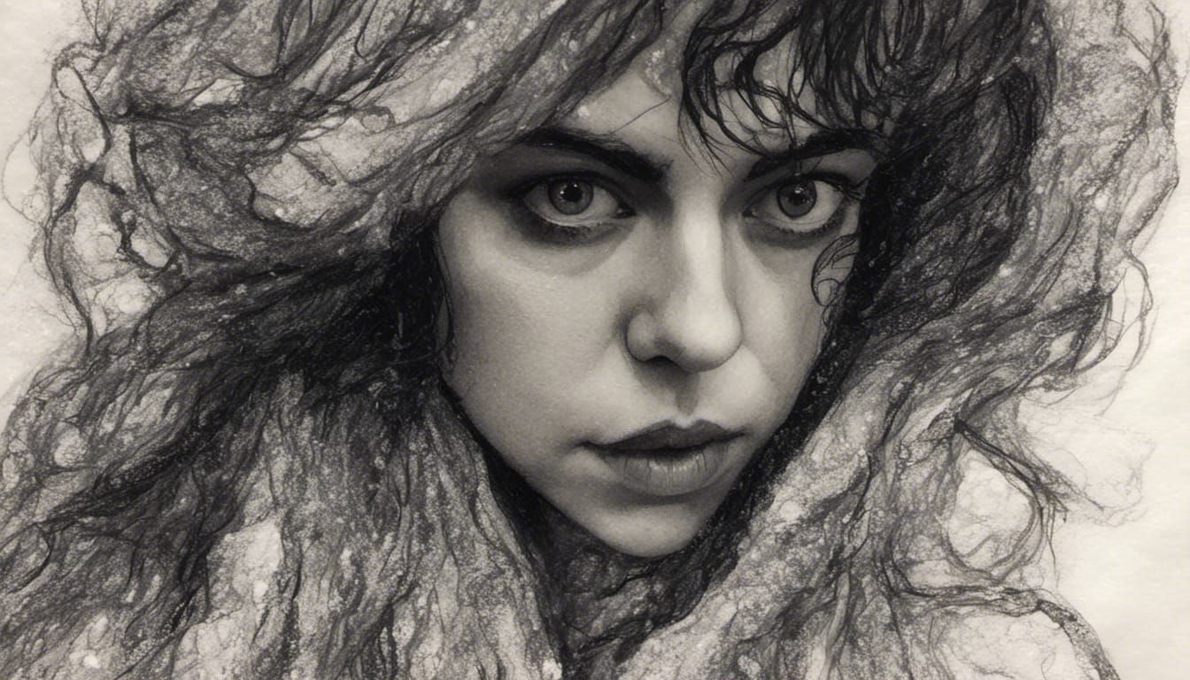 Charcoal Portrait Close-Up: Black and White Sketch