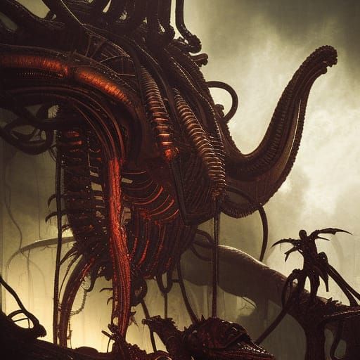 Xenomorph vs Predator: Hyperdetailed Baroque Digital Illustr...