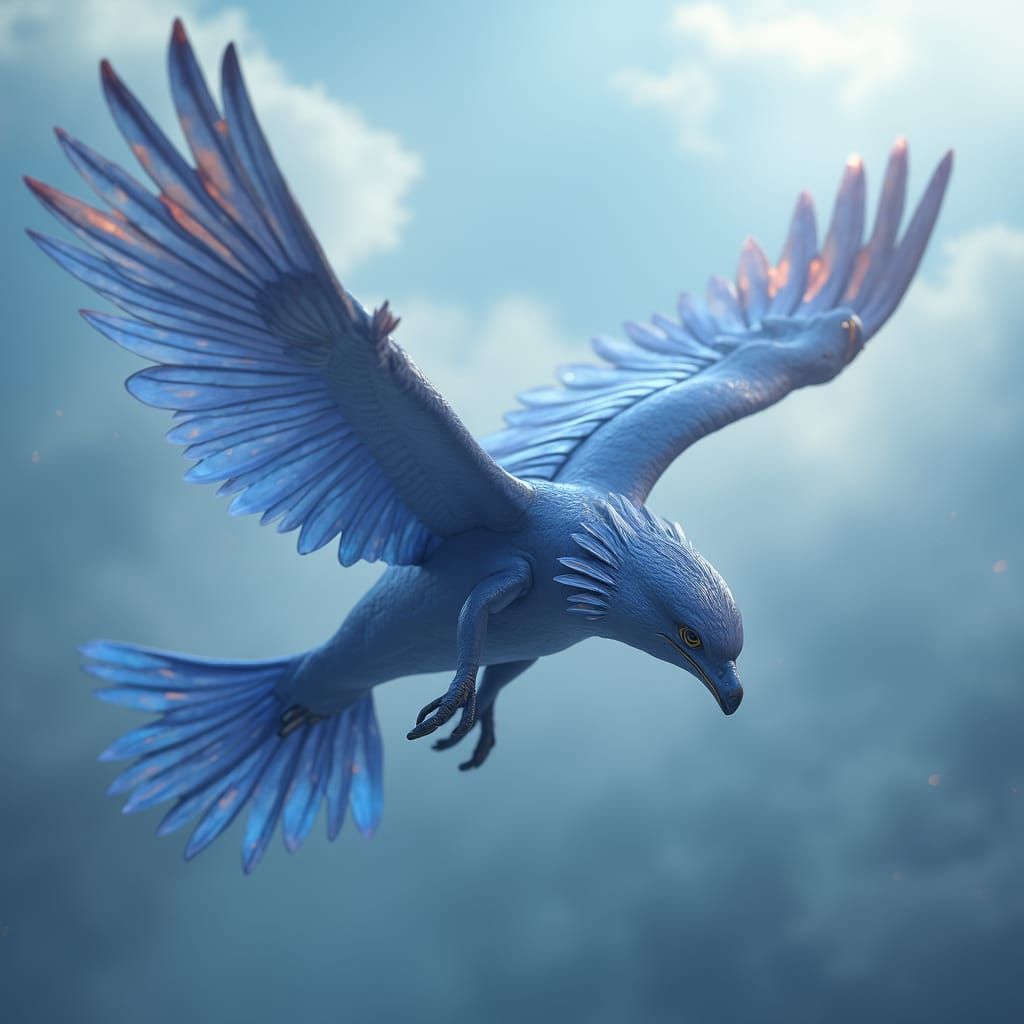 Dolphin-Eagle Hybrid Soaring in Anime Style