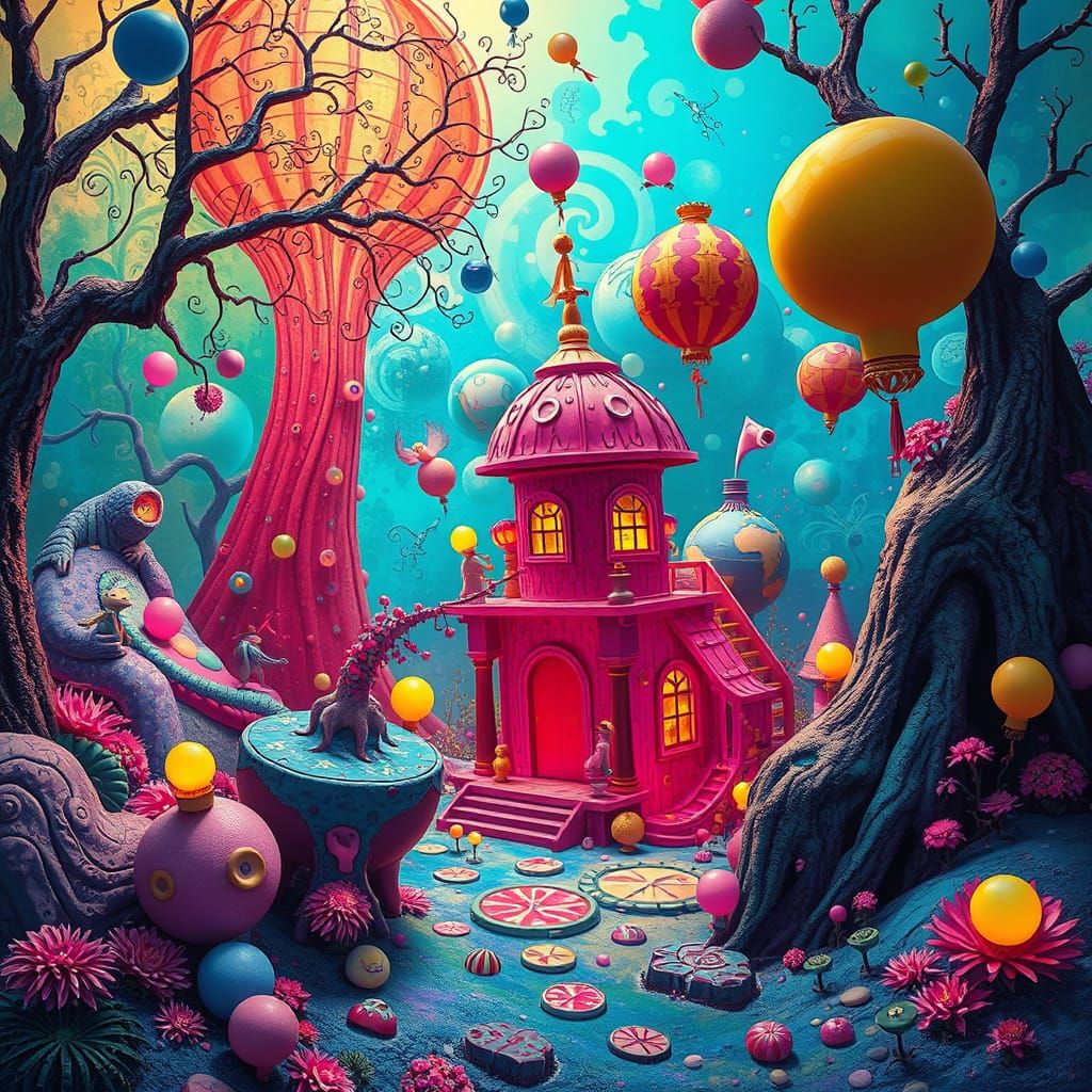 Dreamlike Surreal Landscape in Abstract Expressionist Style