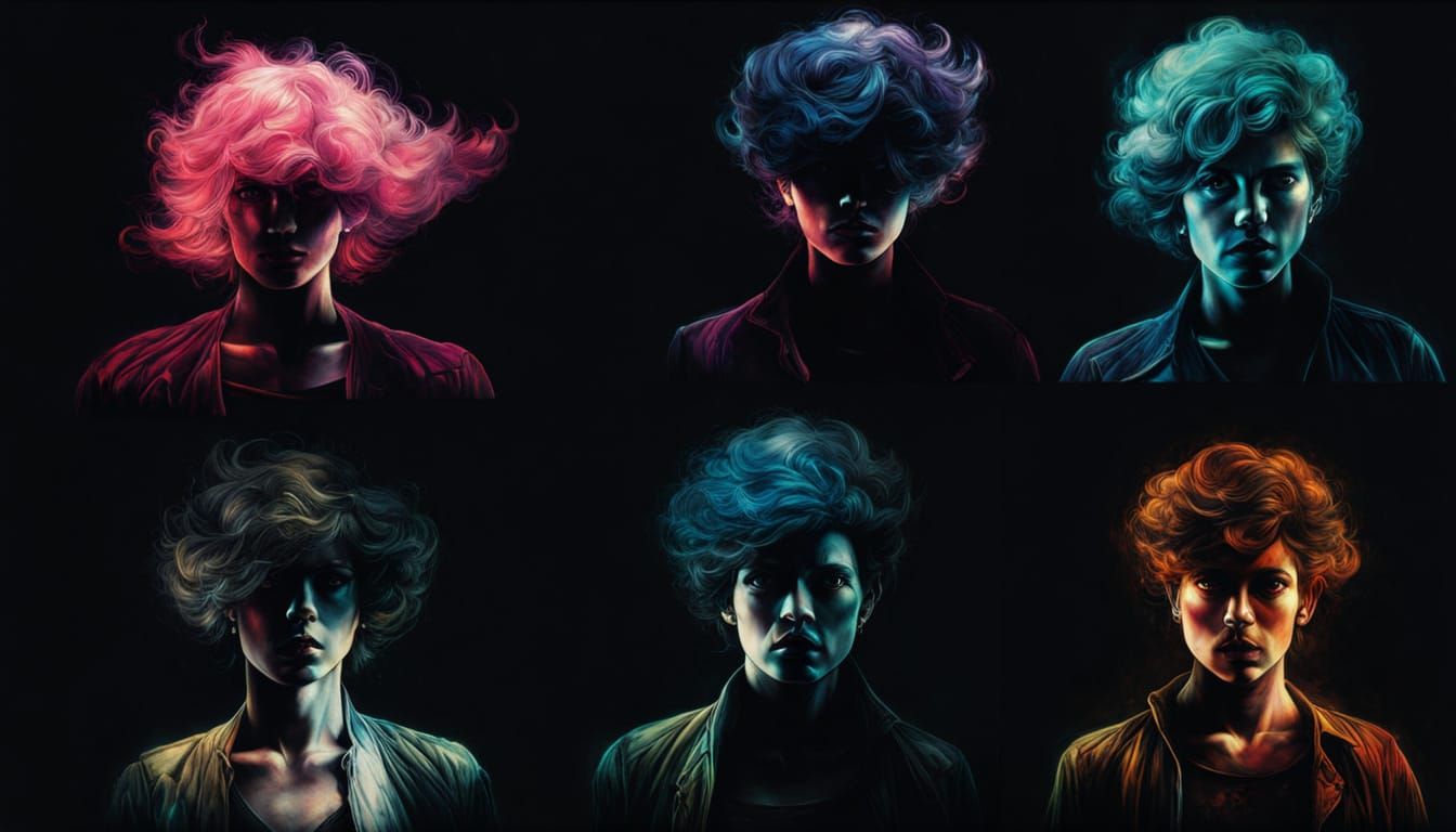 Surreal, Dark, and Granular Portraits in Colored Ink Style