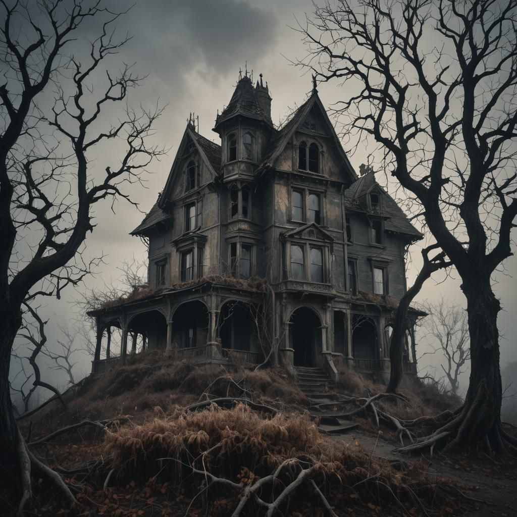 Surreal Gothic House Amidst Twisted Trees