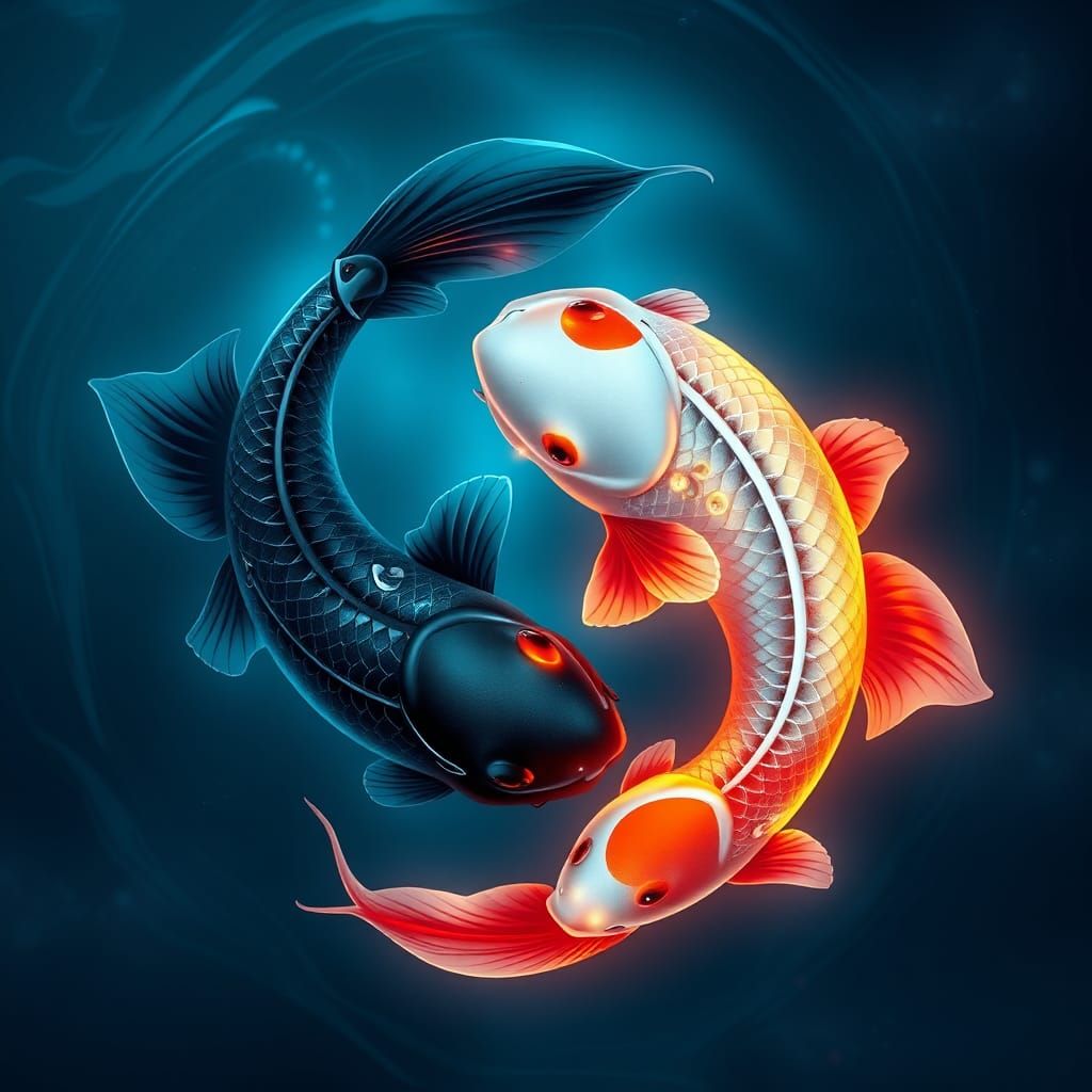 Koi Fish Yin Yang in Ethereal LED Light
