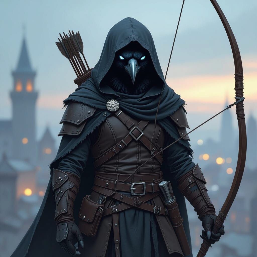 Kenku Rogue in Twilight Cityscape: Gothic Fantasy Portrait
