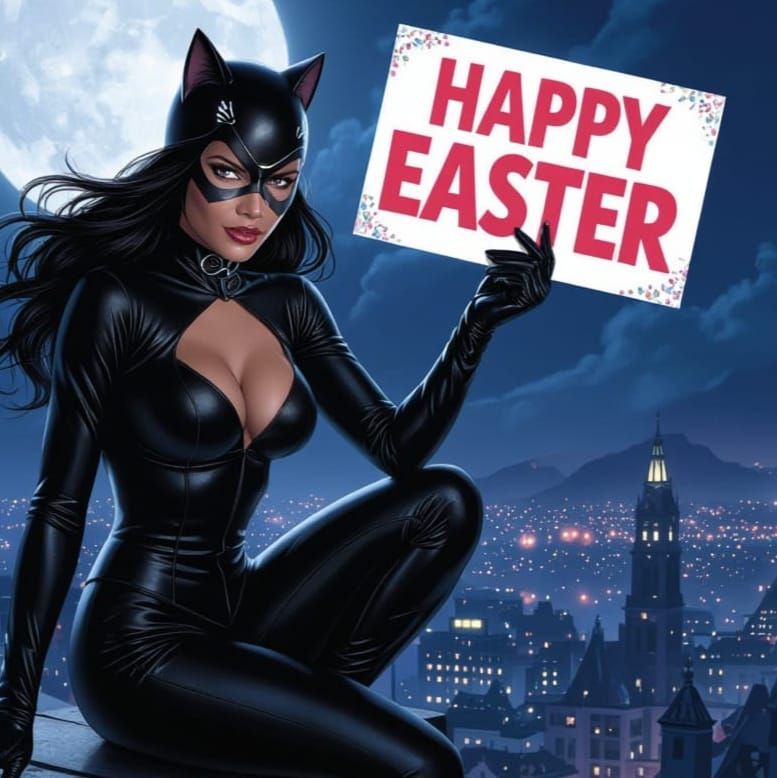 Elegant Catwoman Illuminates Moonlit Cityscape