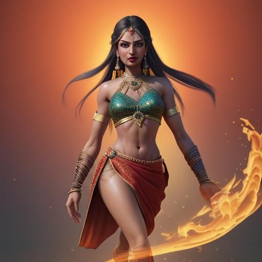Beautiful Indian Warrior Woman in 3D Digital Art