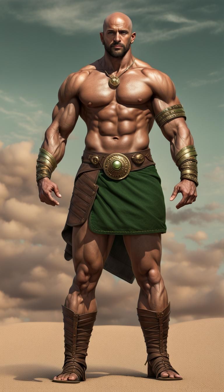 Photorealistic Muscular Warrior in Desert Landscape