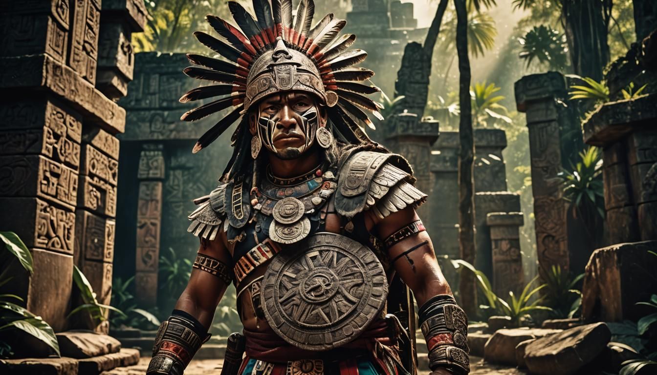 Aztec Warrior in Jungle, Fine-Art Photography