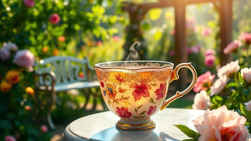 Whimsical Antique Teacup in a Garden Setting