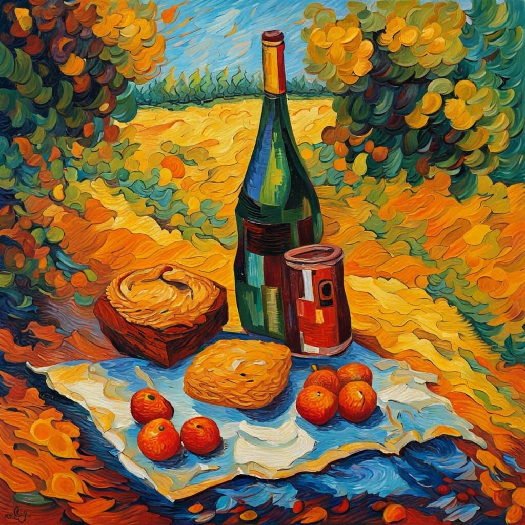 Impressionist Picnic in Van Gogh Style