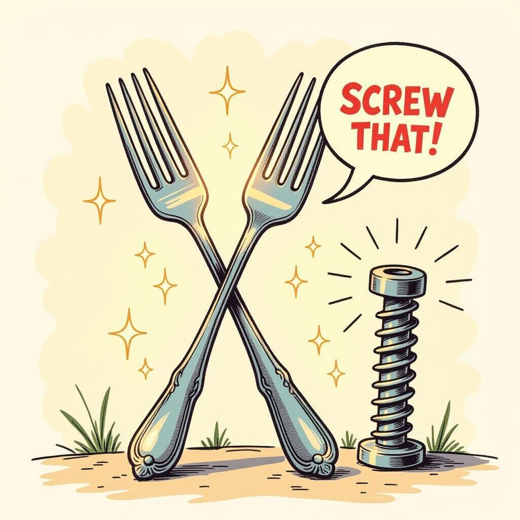 Whimsical Forks Embrace, Angry Screw Protests