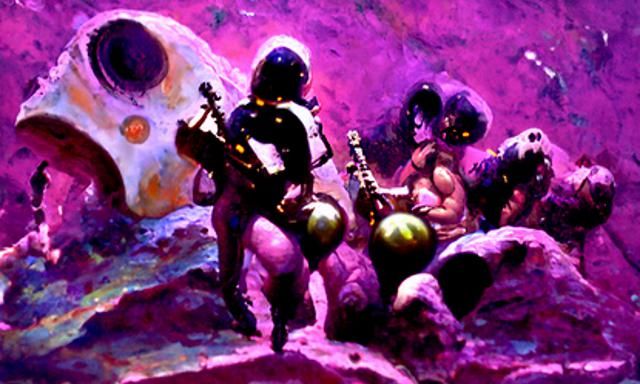 Martian Rock Band Concert in Frazetta Style