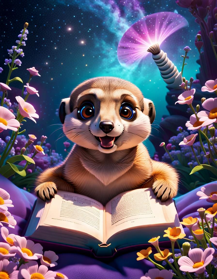 Smiling Meerkat Reads Magical Book Undersea