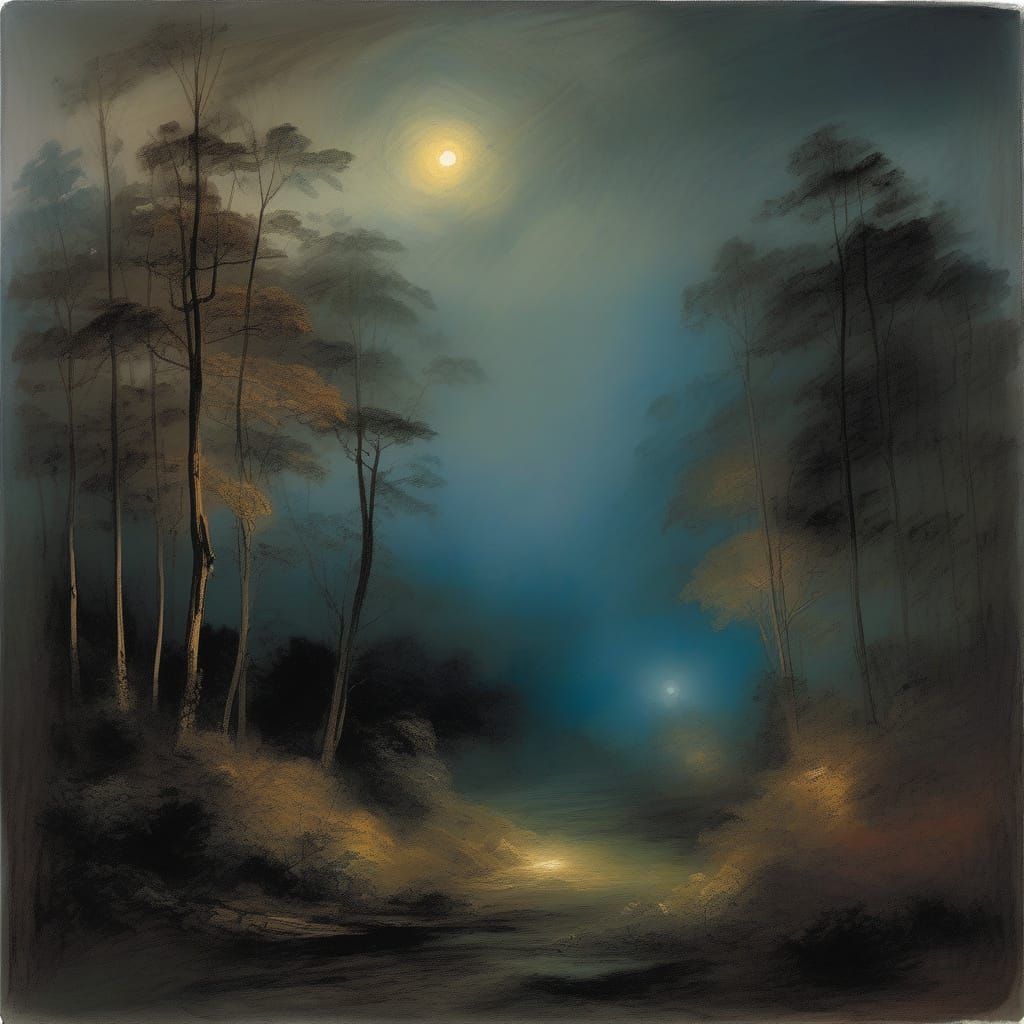 Mystical Moonlit Forest Nocturne in Romantic Style